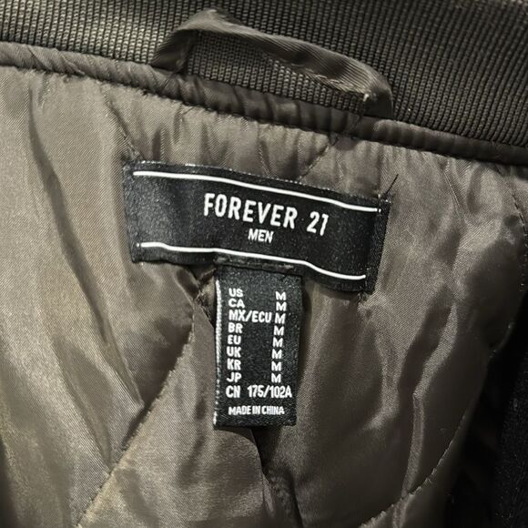 Forever 21 Men's Bomber Puffer Jacket Full Zip Medium Army Green - Picture 4 of 8